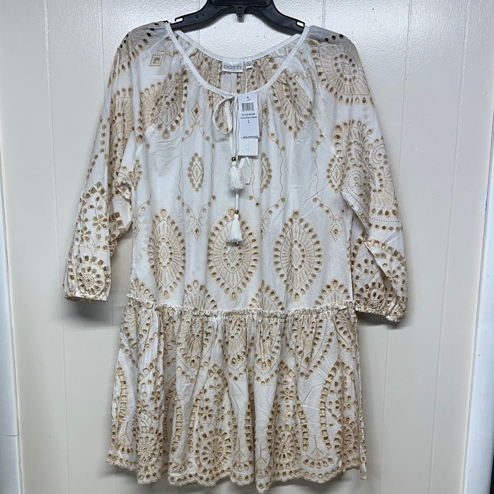 Dotti White and Tan Casual Dress